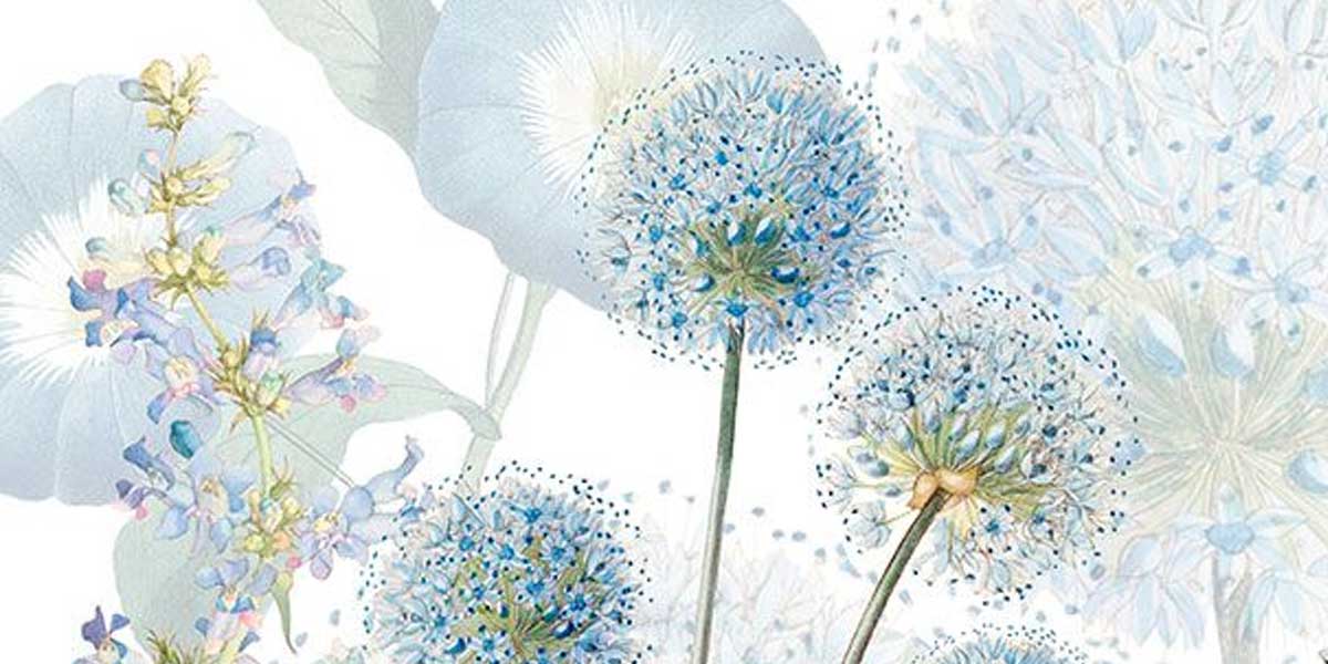 Blauw bloemen behang
