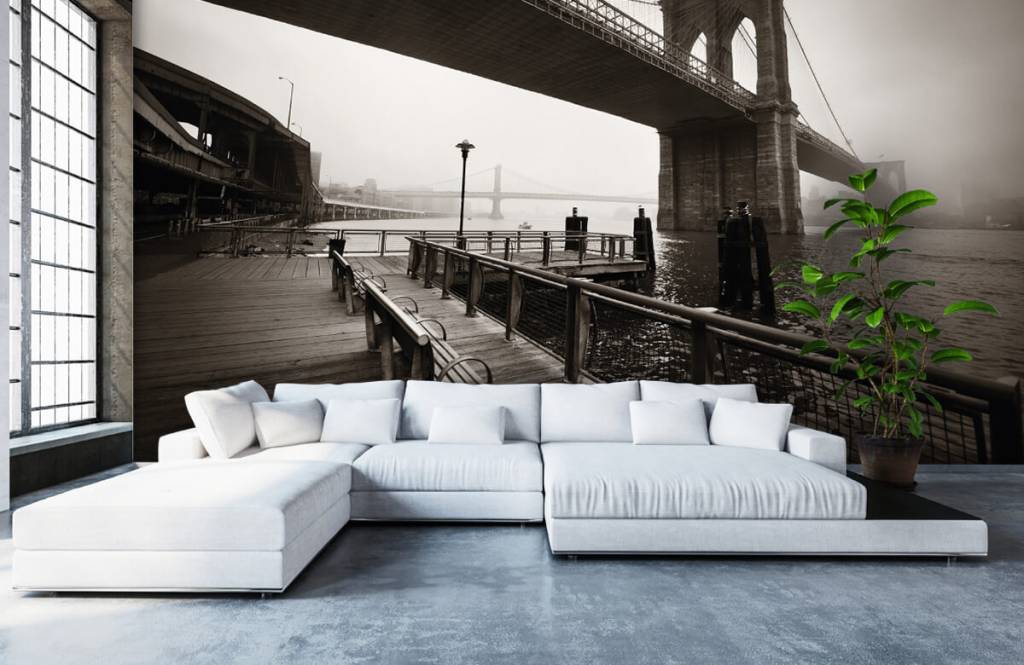 Zwart wit behang - Brooklyn Bridge - Tienerkamer 6
