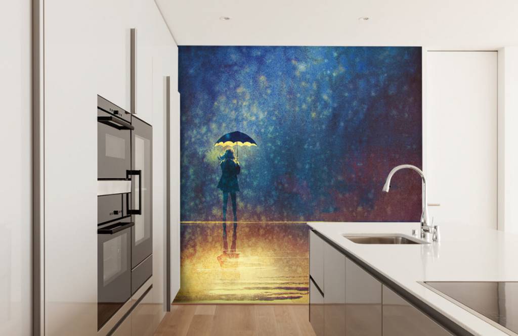 Modern behang - Eenzaam meisje in de regen - Hobbykamer 4