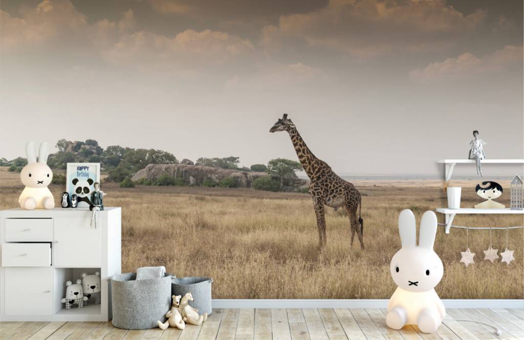 Dieren - Giraffe op een savanne - Slaapkamer 6