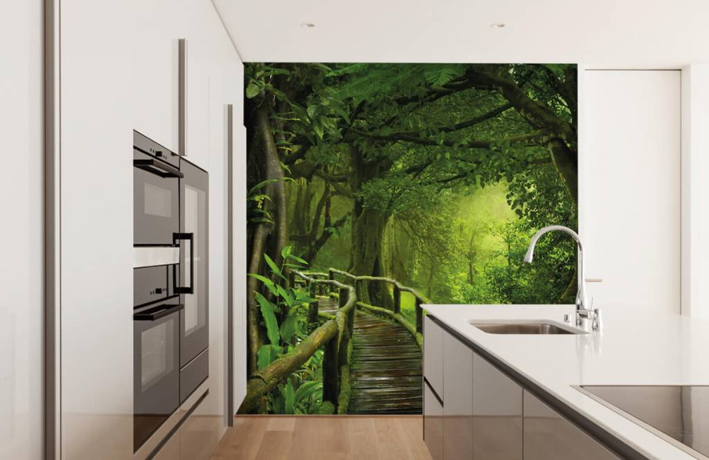 Bomen - Houten brug door een groene jungle - Slaapkamer 4