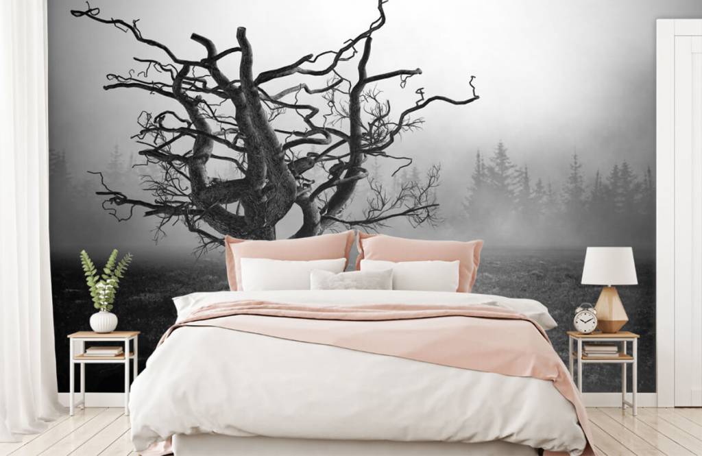 Zwart wit behang - Sierlijke boom - Slaapkamer 2
