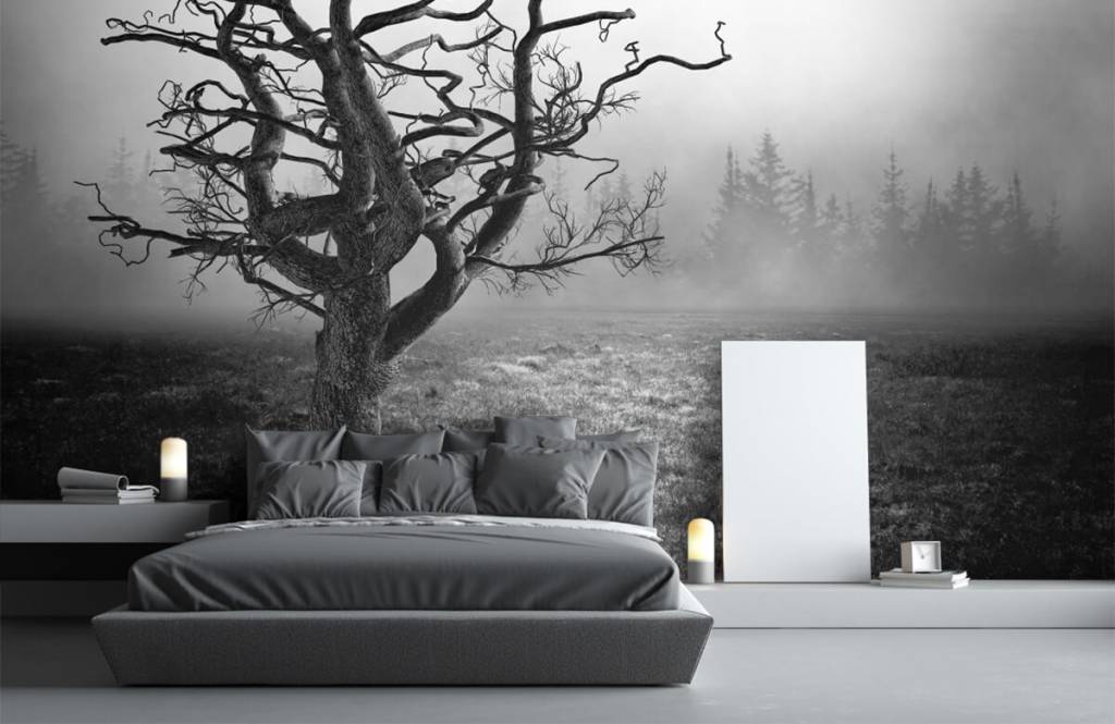 Zwart wit behang - Sierlijke boom - Slaapkamer 3