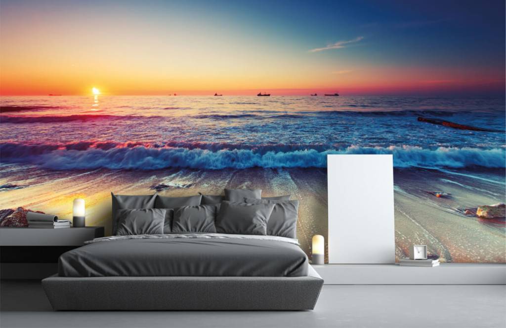 Strand behang - Behang met een zonsondergang boven zee - Slaapkamer 3