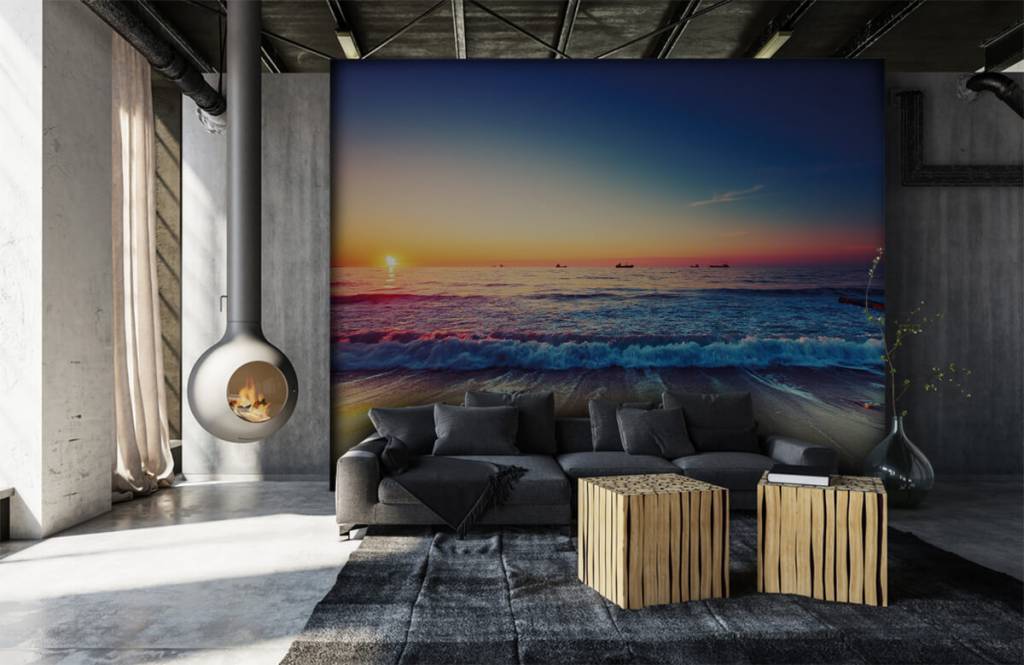 Strand behang - Behang met een zonsondergang boven zee - Slaapkamer 6