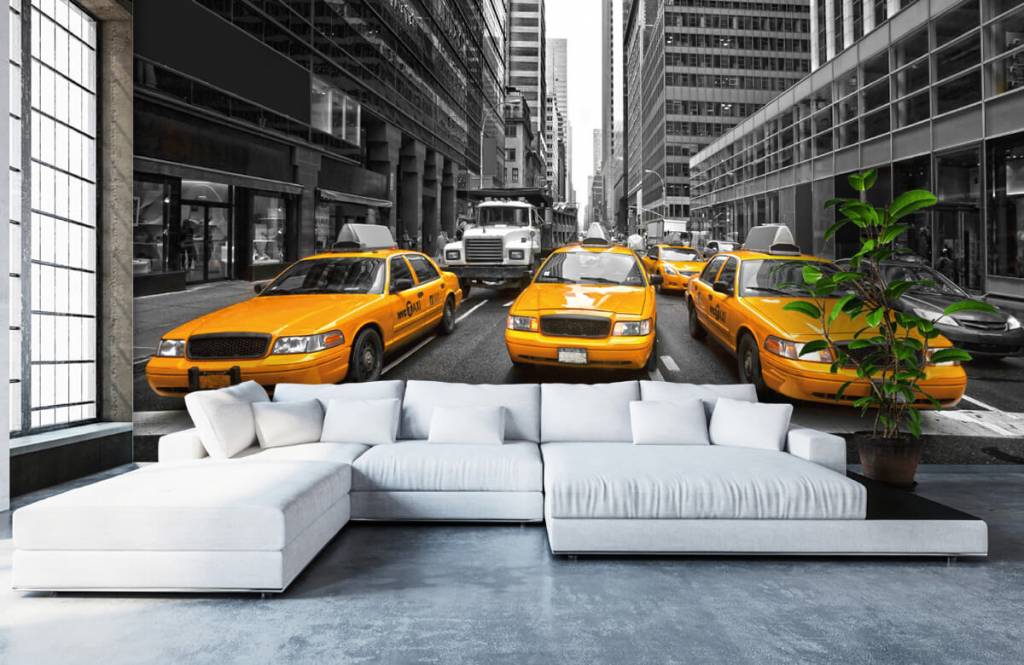 Zwart wit behang - Gele taxi's in New York - Tienerkamer 1