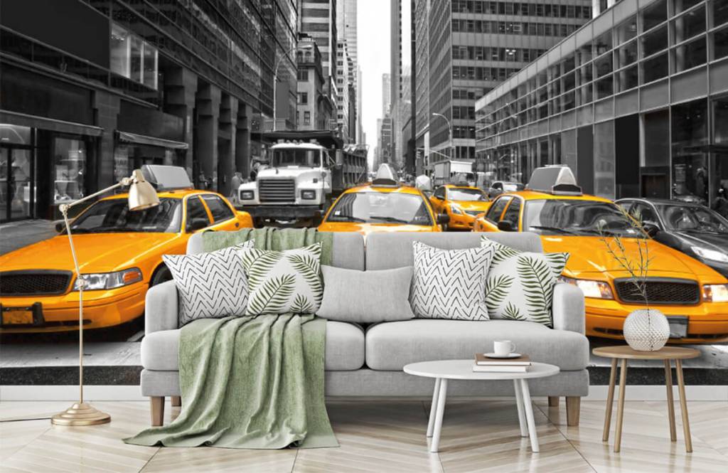 Zwart wit behang - Gele taxi's in New York - Tienerkamer 7