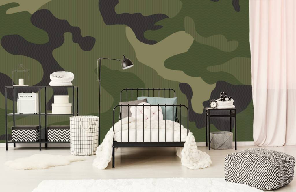 Kinderbehang - Groene camouflage - Kinderkamer 1