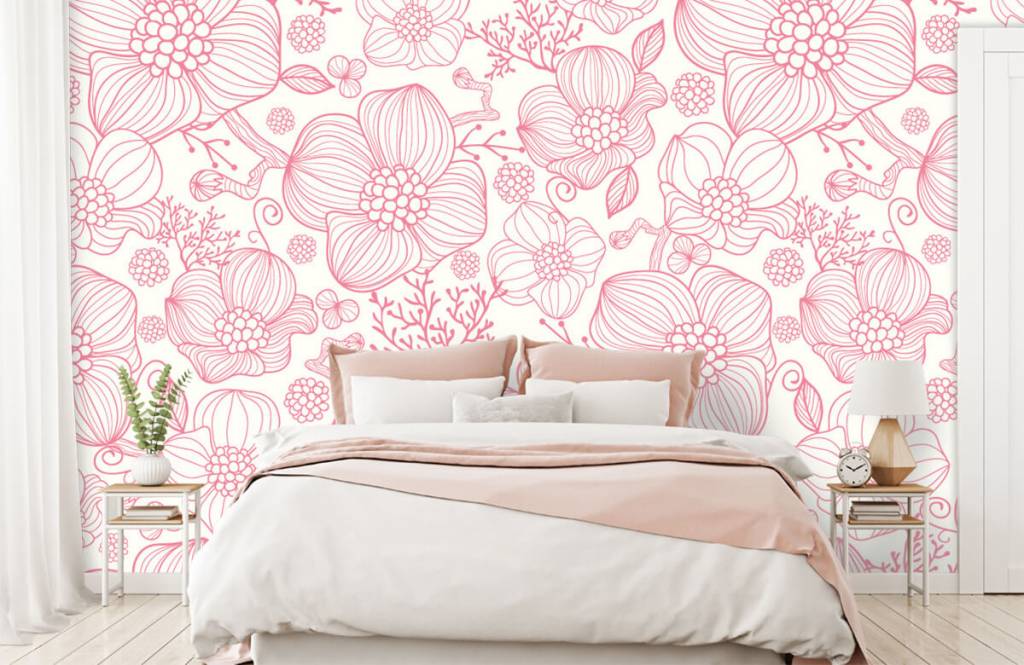 Patronen - Grote roze bloemen - Slaapkamer 1