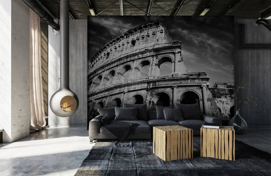 Zwart wit behang - Colosseum in Rome - Tienerkamer 2