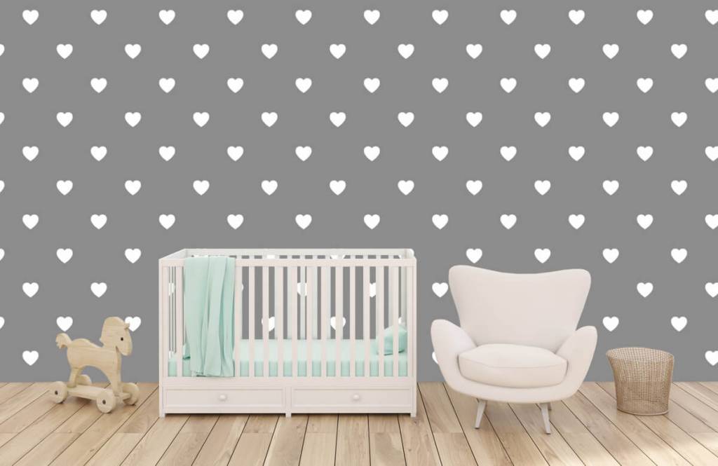 Baby behang - Kleine witte hartjes - Babykamer 6