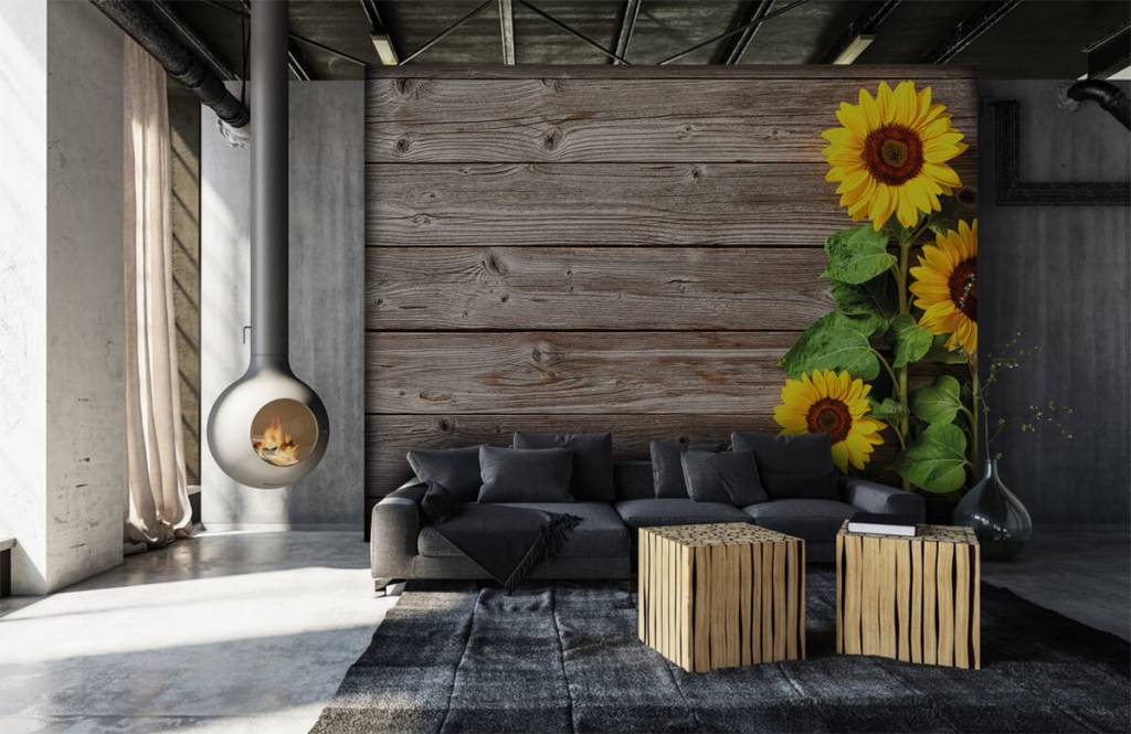Zonnebloemen - Zonnebloemen en hout - Garage 6
