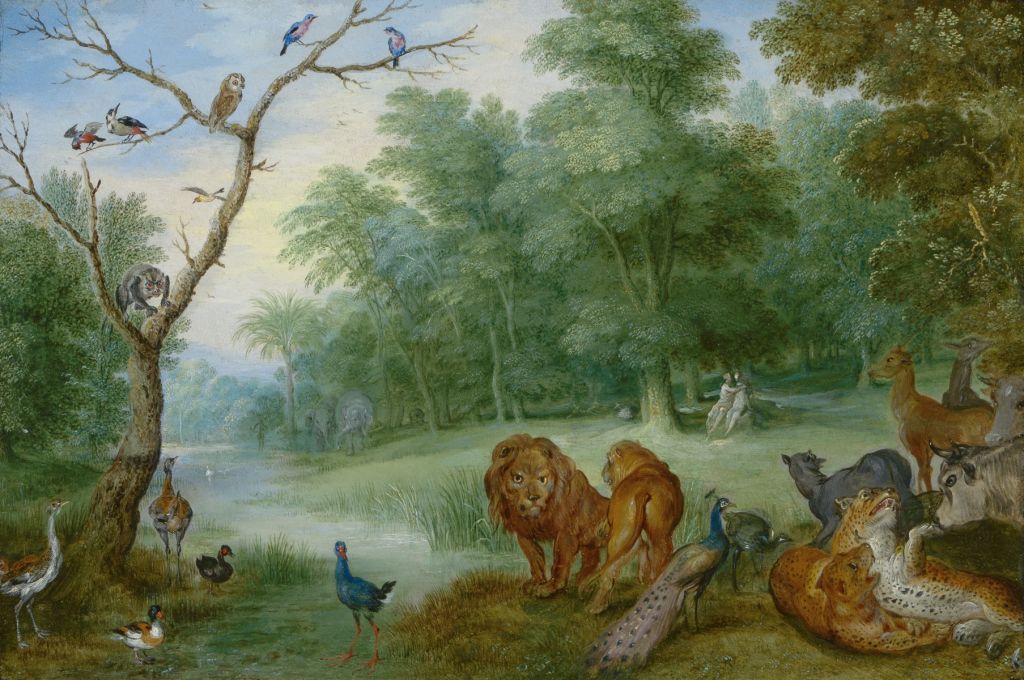Het paradijs met de zondeval van Adam en Eva