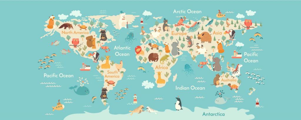 Wereldkaart met dieren