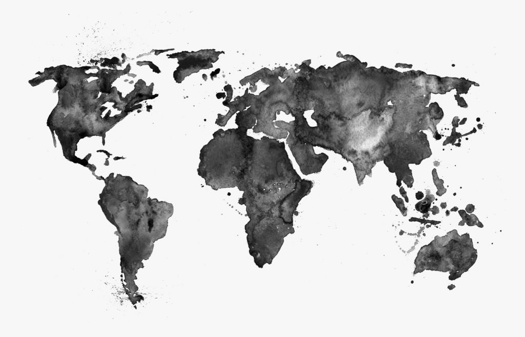 Zwarte wereldkaart van waterverf