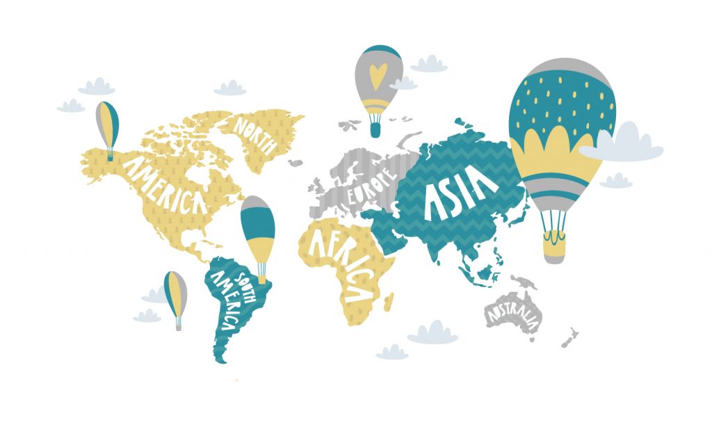 Wereldkaart met luchtballonnen