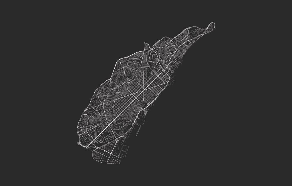 Plattegrond van Barcelona, zwart
