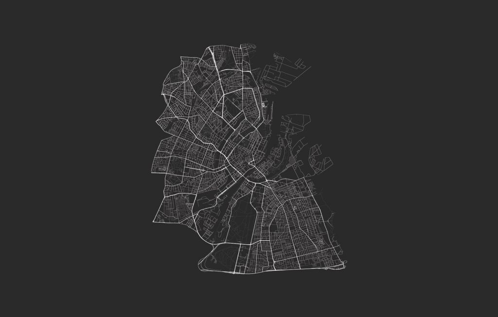 Plattegrond van Kopenhagen, zwart