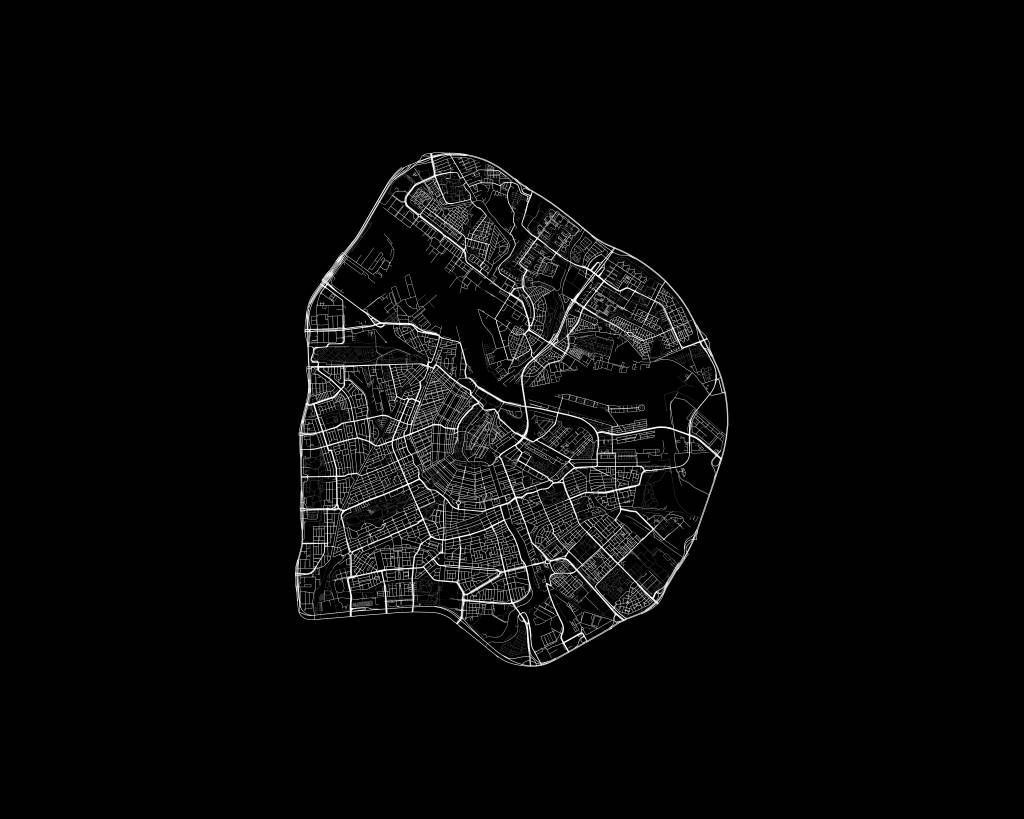 Plattegrond van Amsterdam, zwart