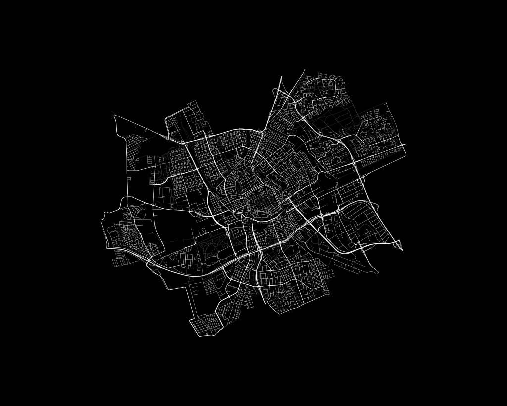 Plattegrond van Groningen, zwart