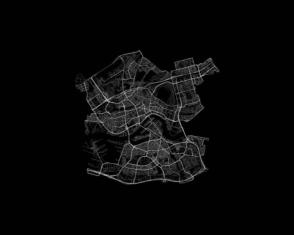 Plattegrond van Rotterdam, zwart