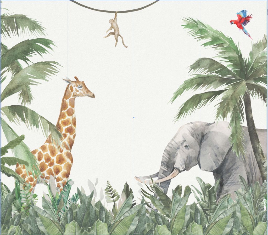 Kleurrijke jungle dieren - Outlet - 292 x 256 cm