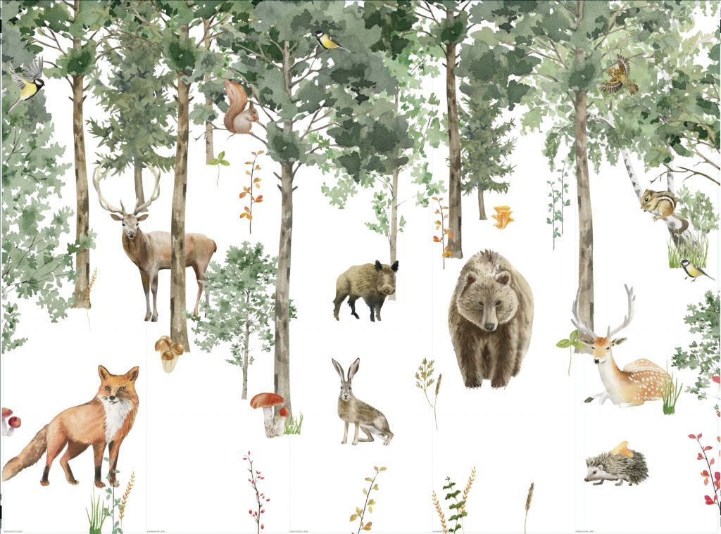 Bosdiertjes van waterverf - Outlet - 360 x 265 cm
