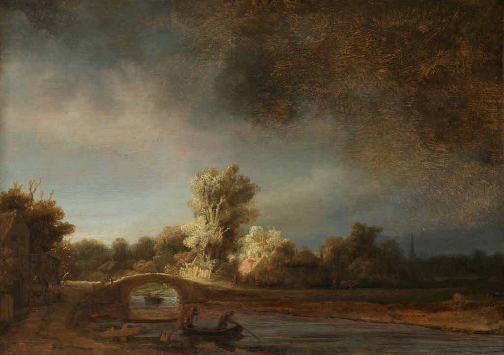 Landschap met stenen brug