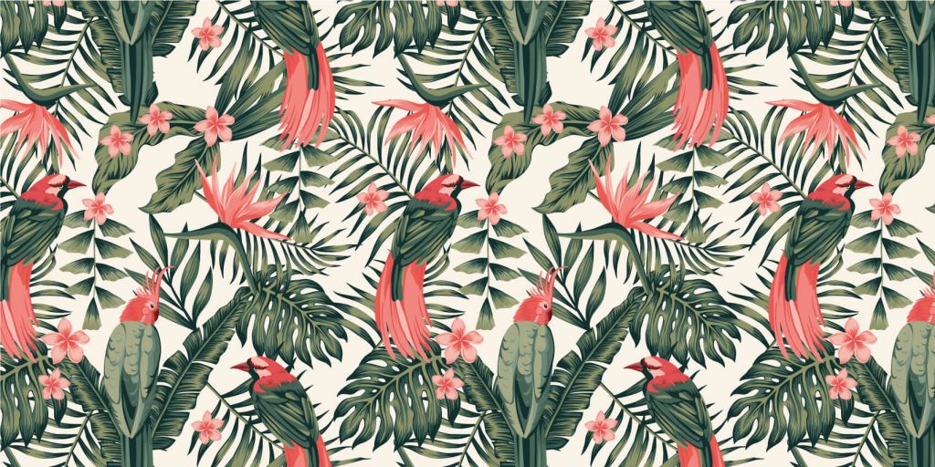 Tropische planten, bloemen en vogels