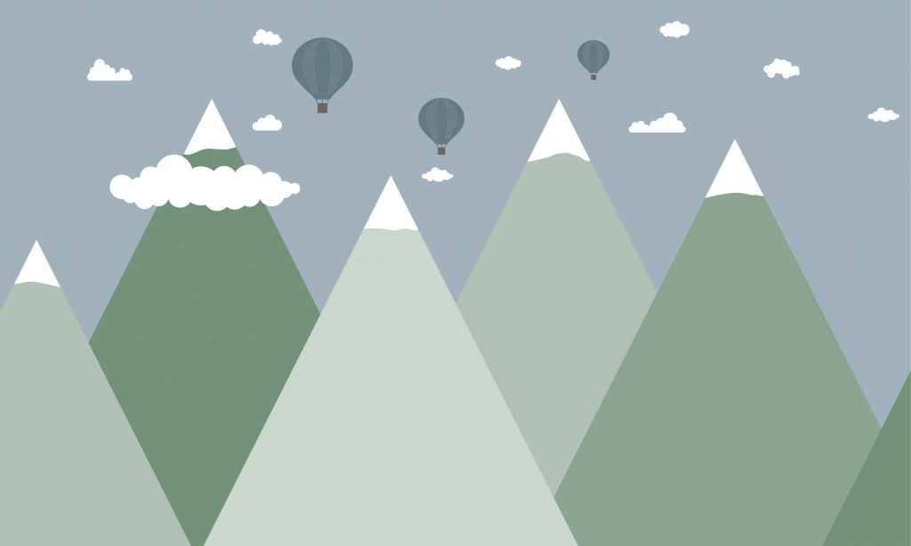 Berglandschap met luchtballonnen