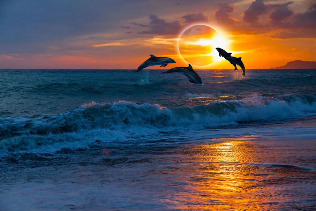 Dolfijnen met zonsondergang