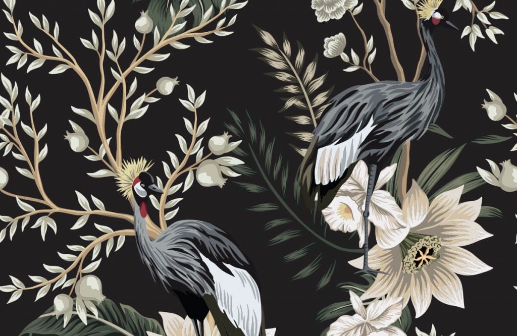 Kraanvogels tussen de bladeren