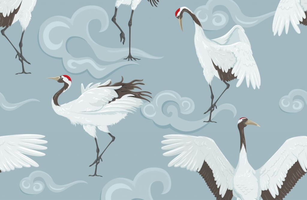 Kraanvogels en wolken