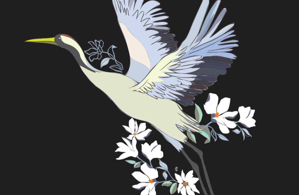 Geverfde kraanvogel