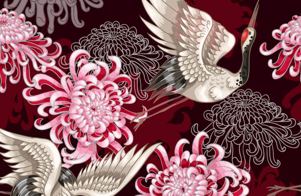 Kraanvogel patroon roze