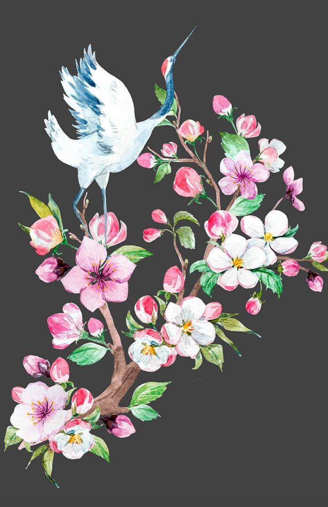 Kraanvogel waterverf