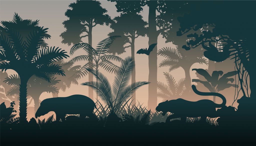 jungle silhouetten in de avond