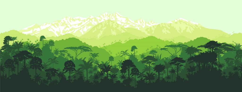 Jungle bomen en hoge bergen