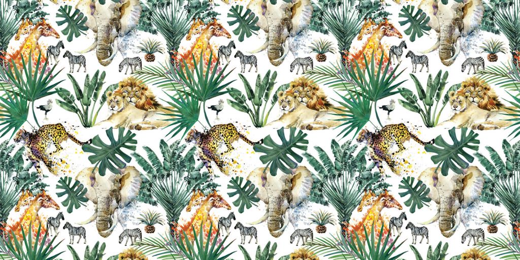 Safari dieren en palmbomen