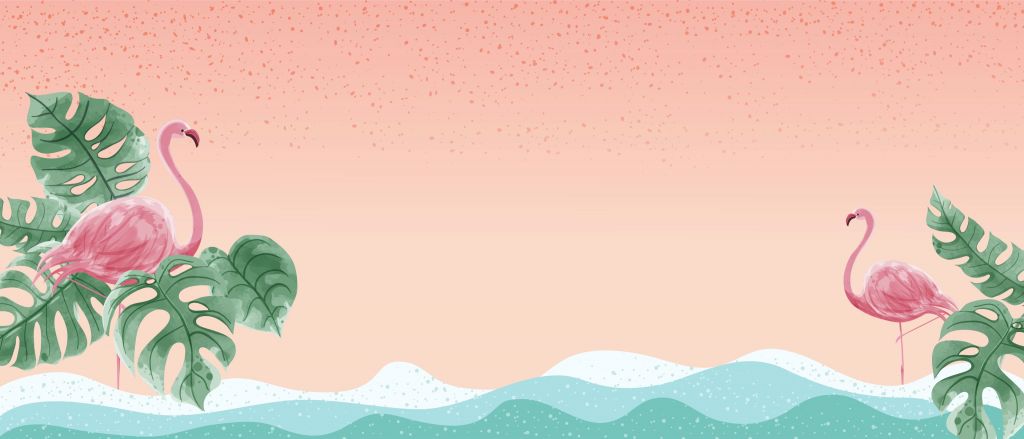 Getekende roze flamingo's aan het water