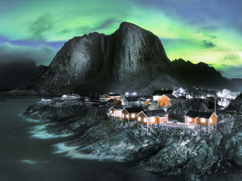 Noorderlicht boven Hamnøy