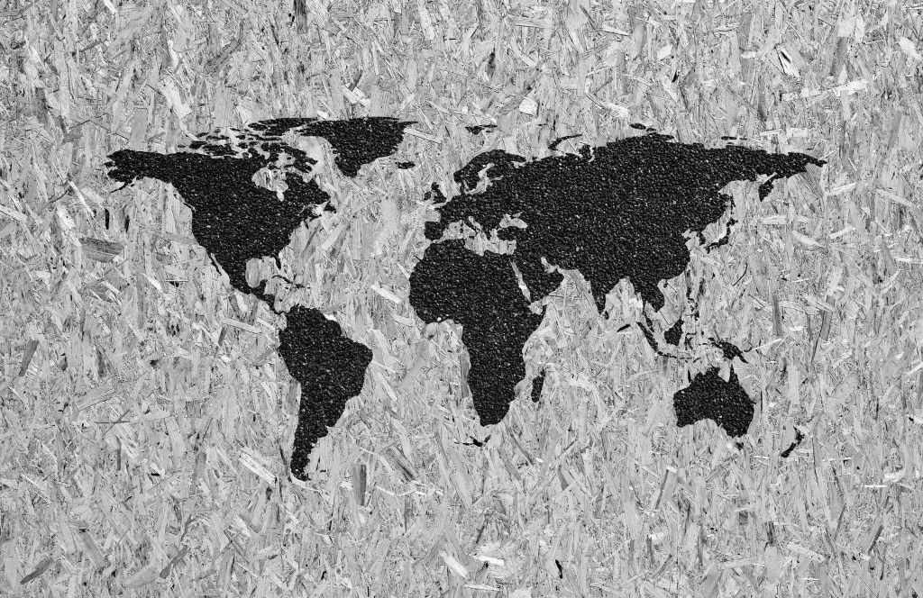 Zwarte wereldkaart op witte achtergrond