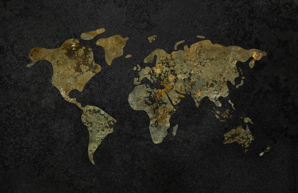 Wereldkaart met goud groene structuur