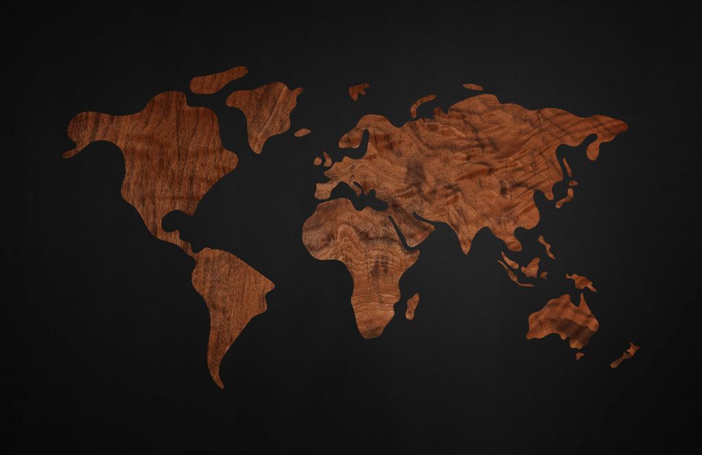 Wereldkaart van houtfineer
