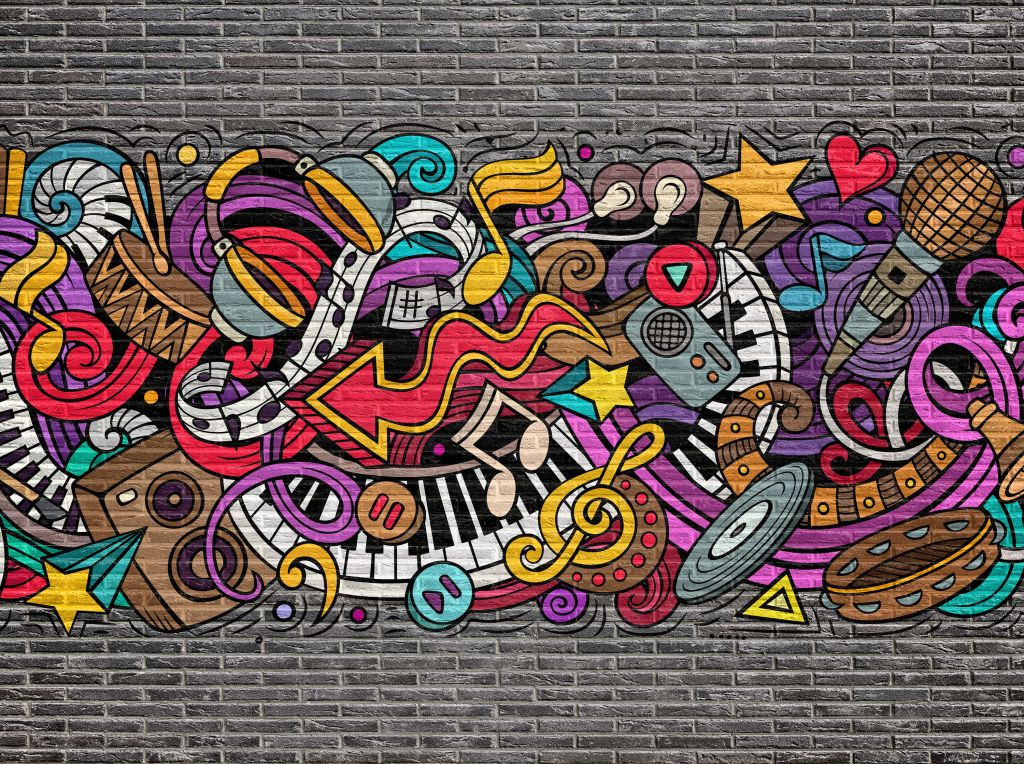 Muziek graffiti op baksteen