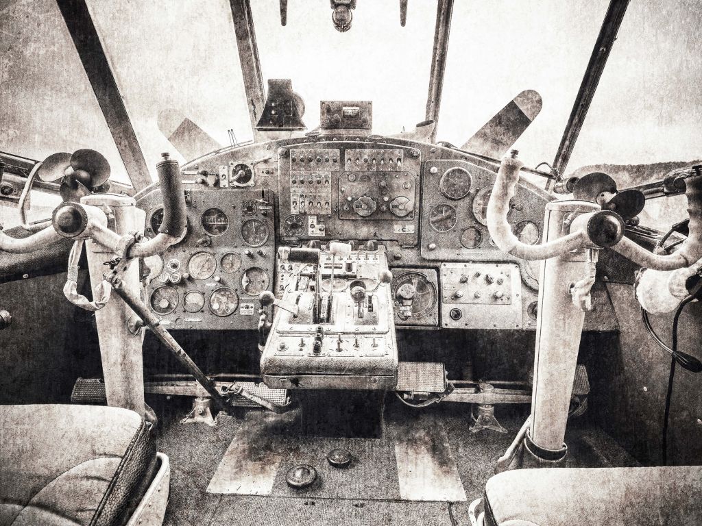 Vliegtuig cockpit in sepia