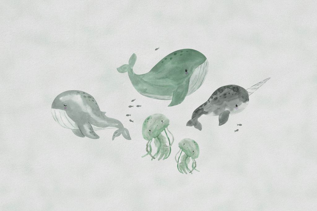 Walvissen in de zee groen