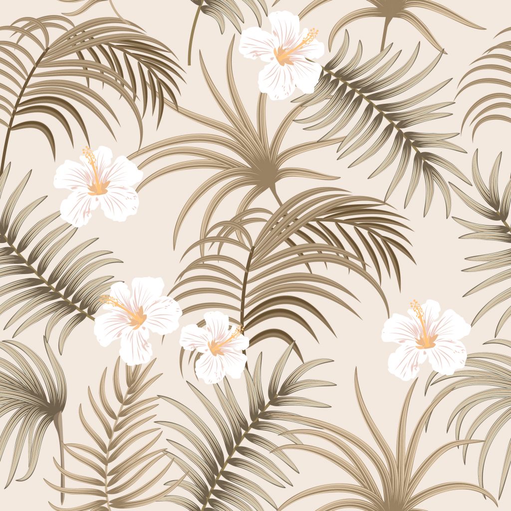 Palmboombladeren en bloemen
