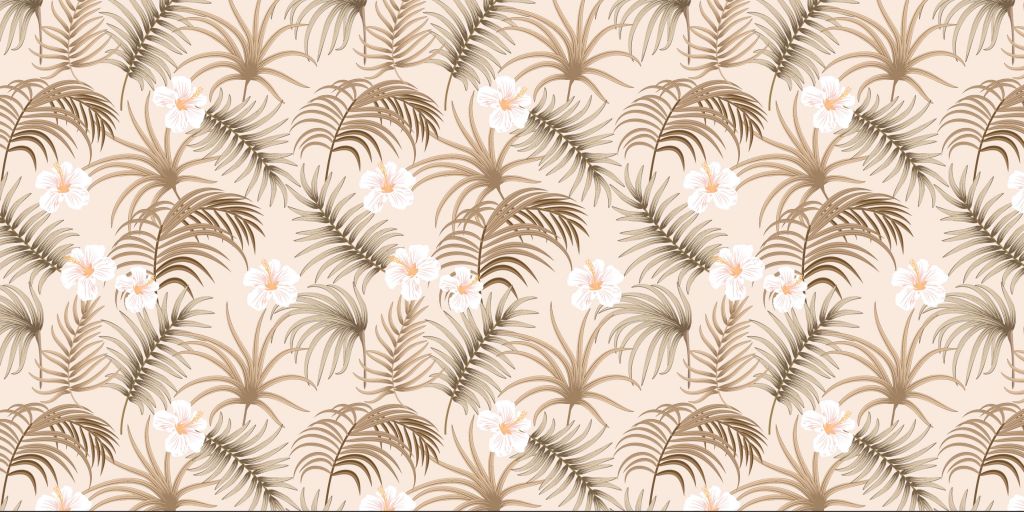 Palmboombladeren en bloemen