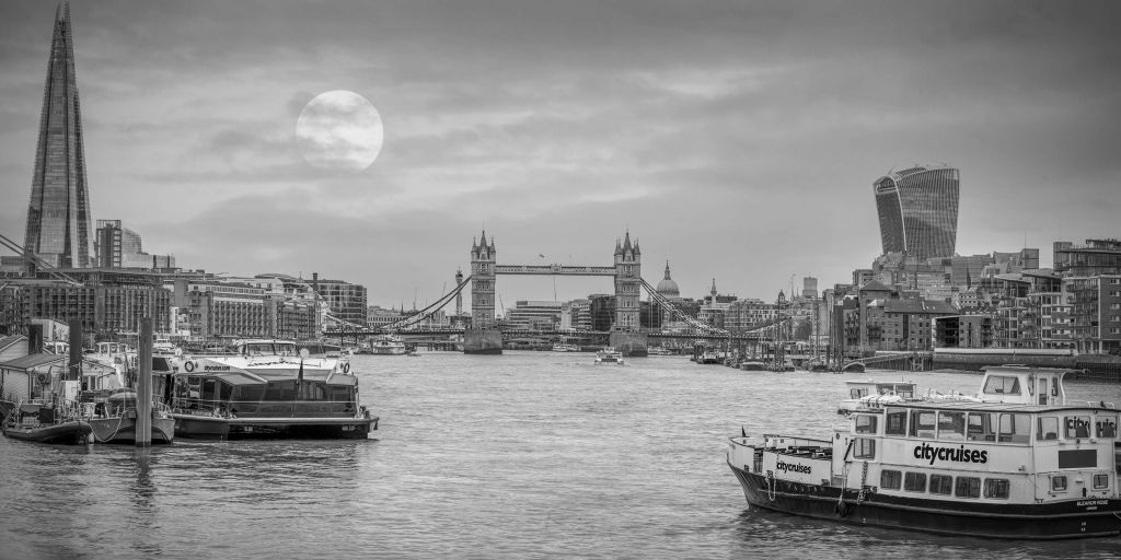 Stadsgezicht van Londen in zwart-wit